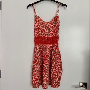 Topshop Red-Orange Floral Dress - US 2, UK 6